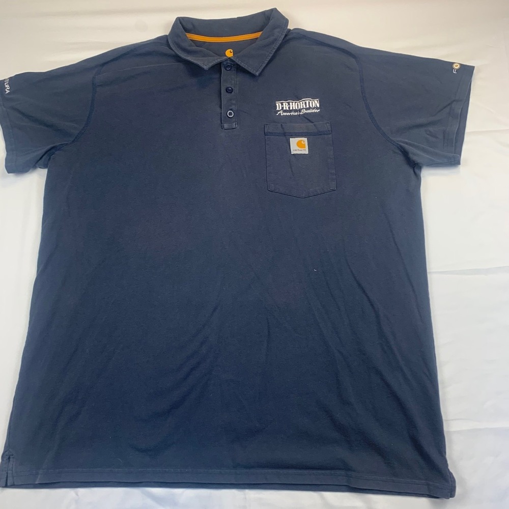 Carhartt Force Men's 3XL Polo Shirt Navy Blue Pocket Embroidered Logo Short Slee